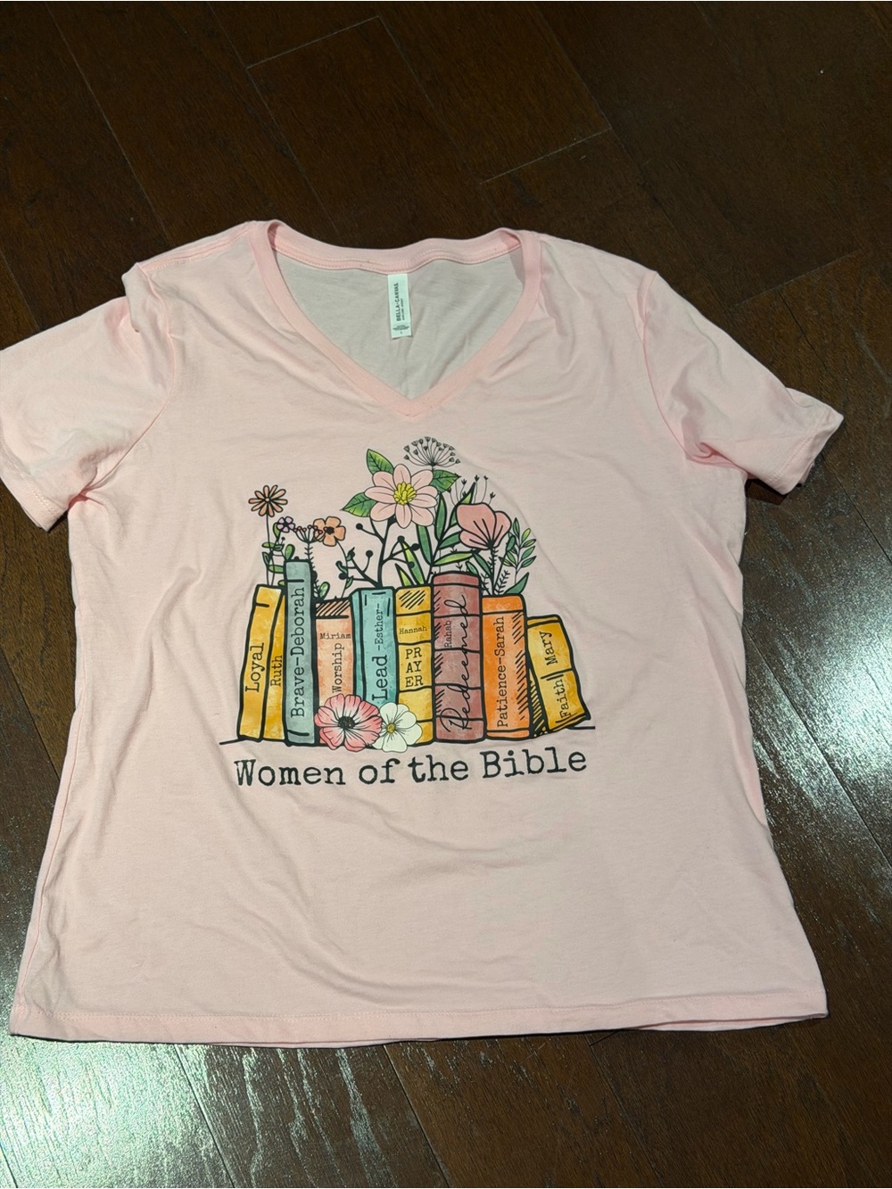Women of the Bible Pink V-Neck Floral Graphic Tee